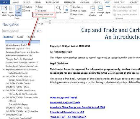 how to create navigation in word