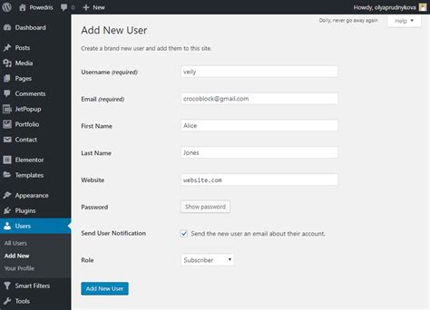 how to create new user in wordpress