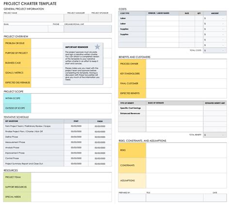 how to create project charter in excel