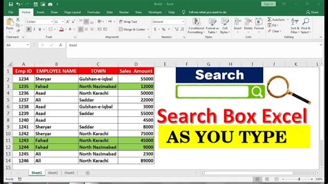 how to create search box in excel shortcut