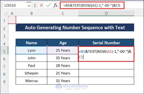 how to create sequence number in excel with text