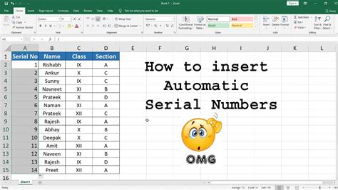 how to create serial no in excel without mouse