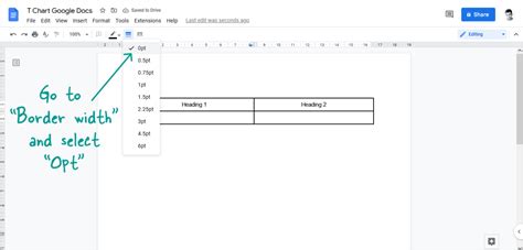 how to create t chart in google docs