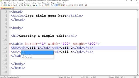 how to create table header in html