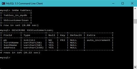 how to create table in mysql command line client