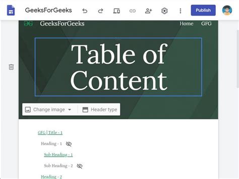 how to create table of contents in google sites
