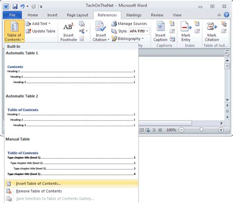 How To Create Table Of Contents In Word Document 2010