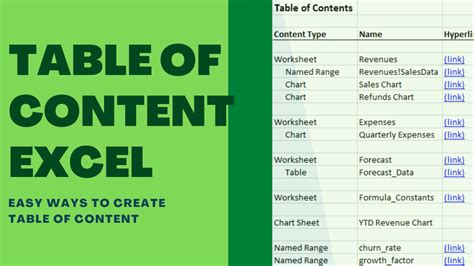 How To Create Table Of Contents On Excel