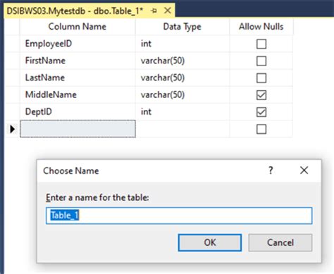 How To Create Table Ssms