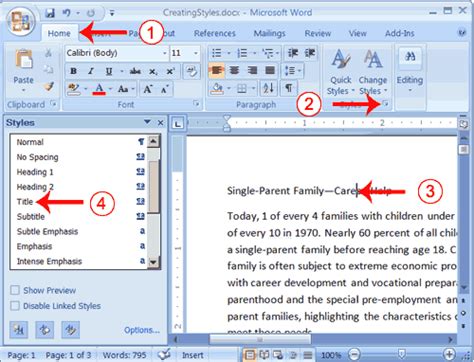 how to create title styles in word