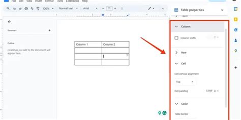 how to create two column in google docs