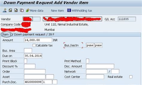 how to create vendor down payment request in sap