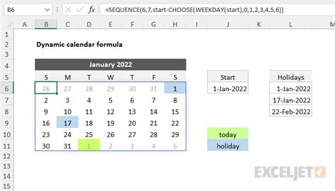 how to create yearly calendar in excel with formula