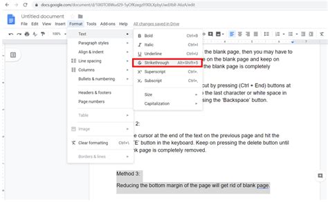 how to cross out text in google docs keyboard shortcut