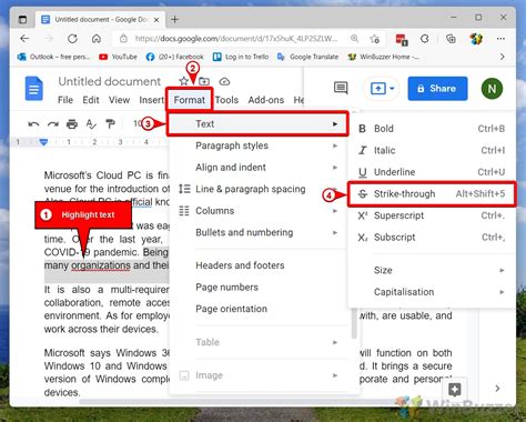 how to cross out text in google docs shortcut