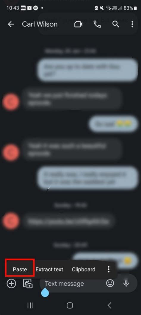 how to cut and paste a text message on android