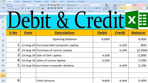 how to debit credit in excel