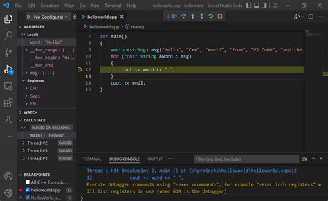 how to debug in visual studio code c