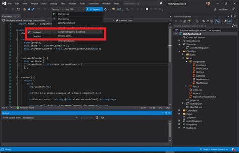 how to debug javascript in visual studio with edge