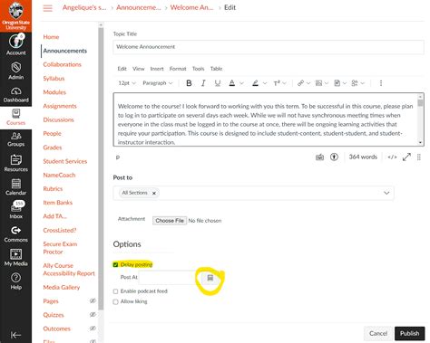 How To Delay Announcements In Canvas