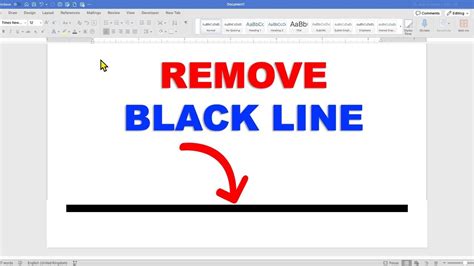 how to delete a black line in word