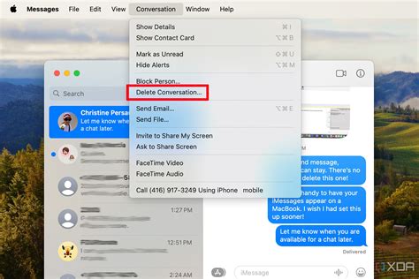 how to delete a chat on messages on macbook