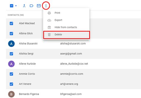how to delete a contact from gmail contact list