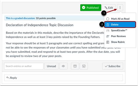 how to delete a discussion post on canvas as a student