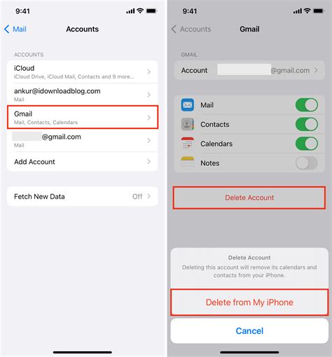 how to delete a google email account from iphone