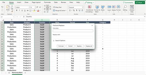 how to delete a letter from a cell in excel