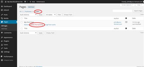 how to delete a page from wordpress