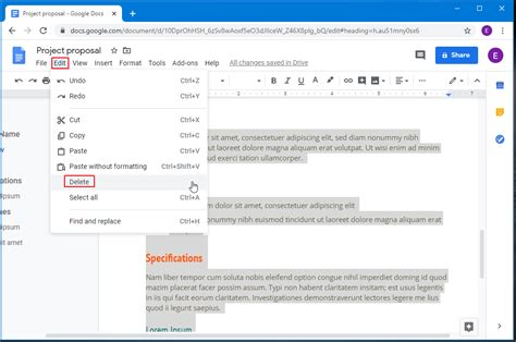 how to delete a page in google docs with text
