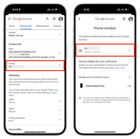 how to delete a phone number from a google account