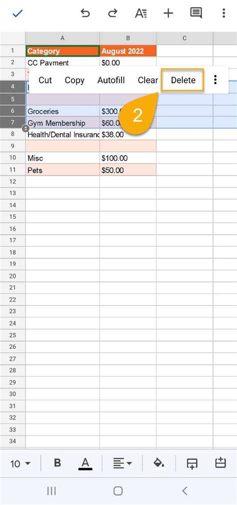 how to delete a row in google sheets mobile iphone