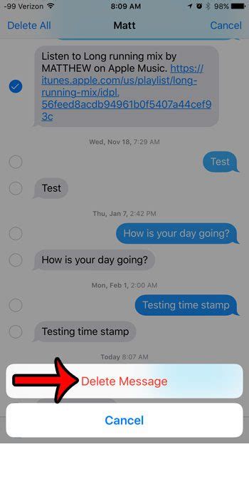 how to delete a single text message on iphone