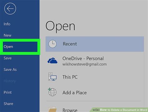 how to delete a word document in office 365