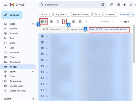 how to delete all but important emails in gmail