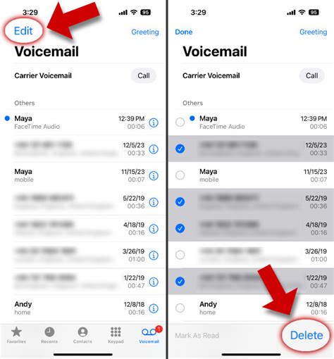 how to delete all voicemails from iphone at once on another device