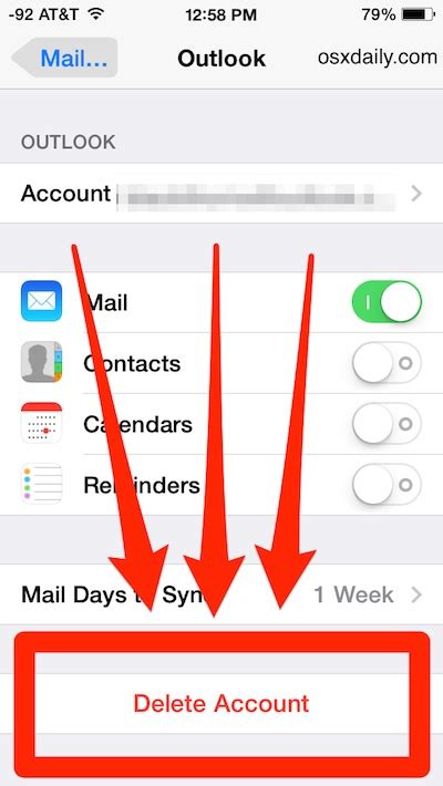 how to delete an email account from one device