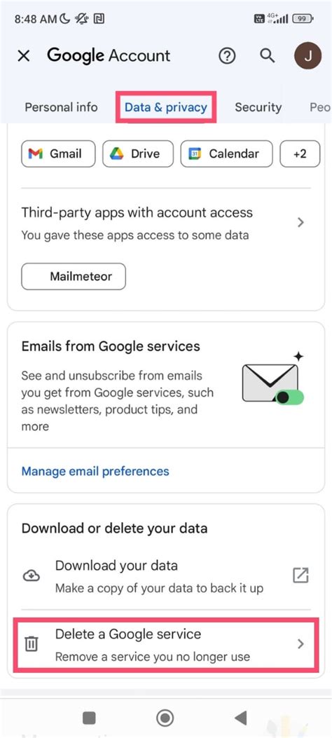 how to delete an old email address on google