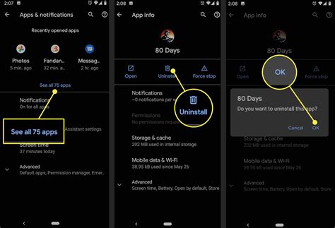 how to delete android app history