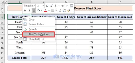 how to delete blank rows in excel pivot table