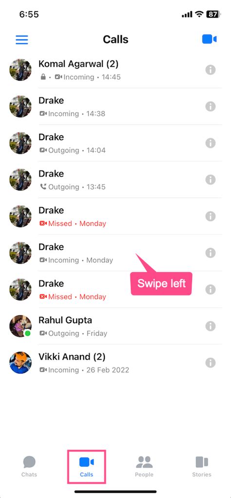 how to delete call history in messenger conversation on android