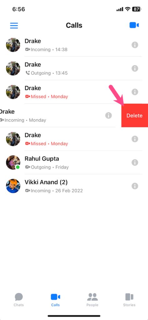 how to delete call history in messenger iphone