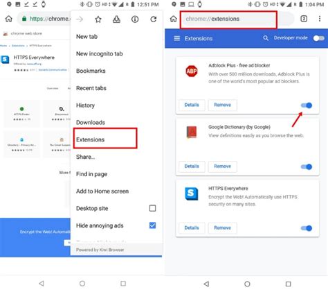 how to delete chrome extensions on android