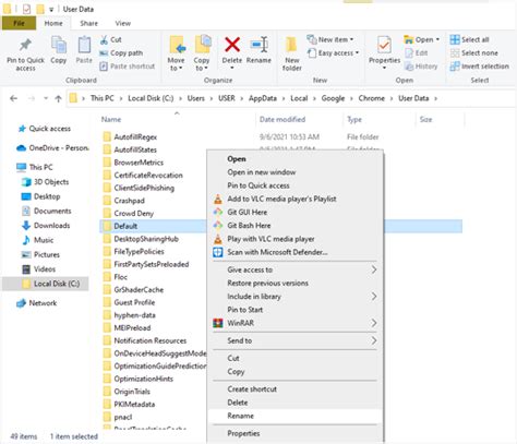 how to delete chrome user data folder