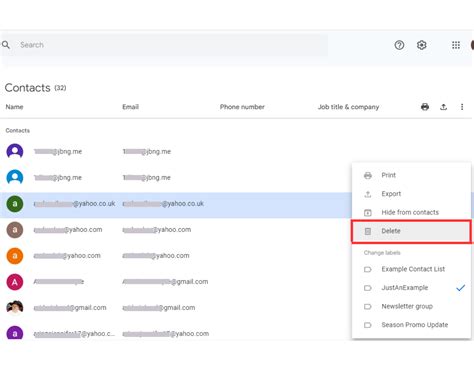 how to delete contacts from gmail id