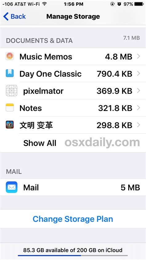 how to delete docs in icloud storage on iphone