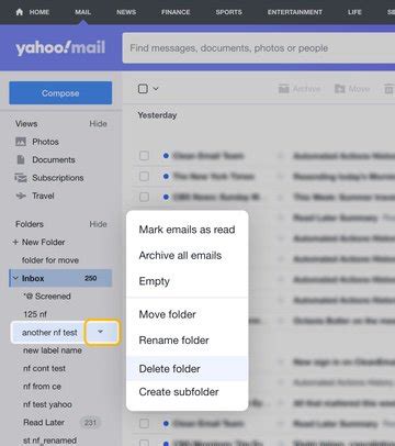 how to delete folders on yahoo mail app