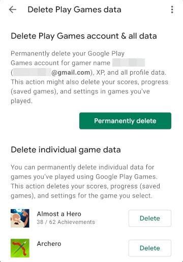 how to delete game data from google account on android